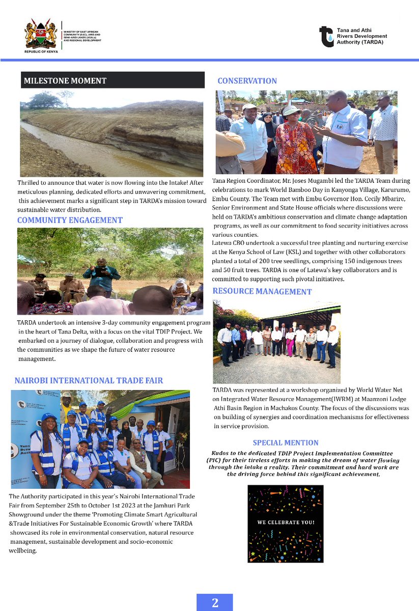 TardaKE's tweet photo. ๐ข#SeptemberHighlights at @TardaKE! ๐From empowering local communities with sustainable agriculture initiatives to promoting water resource management, TARDA is committed to fostering growth and resilience. We're keen on building a brighter future! #TARDA #SustainableDevelopment https://t.co/8TkGmDKx0u