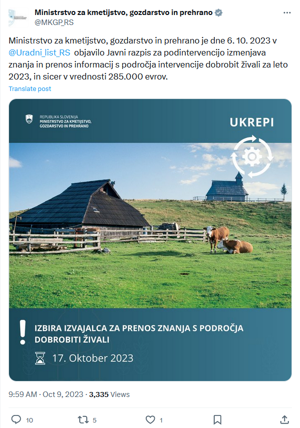 "Javni razpis za podintervencijo izmenjava znanja in prenos informacij s področja intervencije dobrobit živali za leto 2023"

You can't make this shit up...😂🤪😩