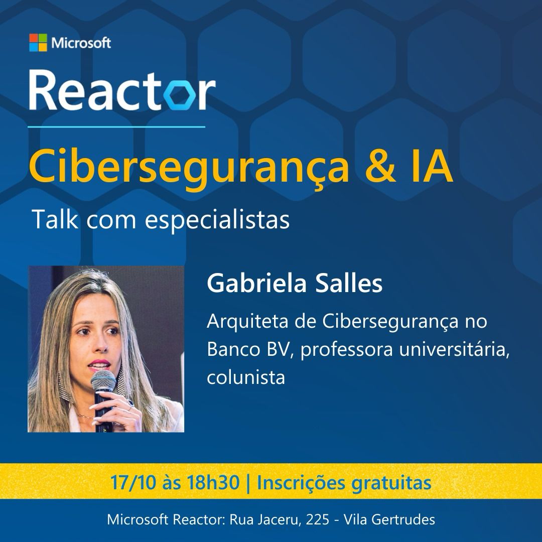 #Cibersegurança: Uso da #IA, Tendências, Desafios e #Carreira

🗓17/10 | 18h30
📍Rua Jaceru 225 
📲aka.ms/BatePapoCybers…

Uma discussão sobre o cenário atual de ameaças, tendências e vulnerabilidades em #cibersegurança

#inteligênciaartificial #SecurityCopilot
#ReactorSaoPaulo