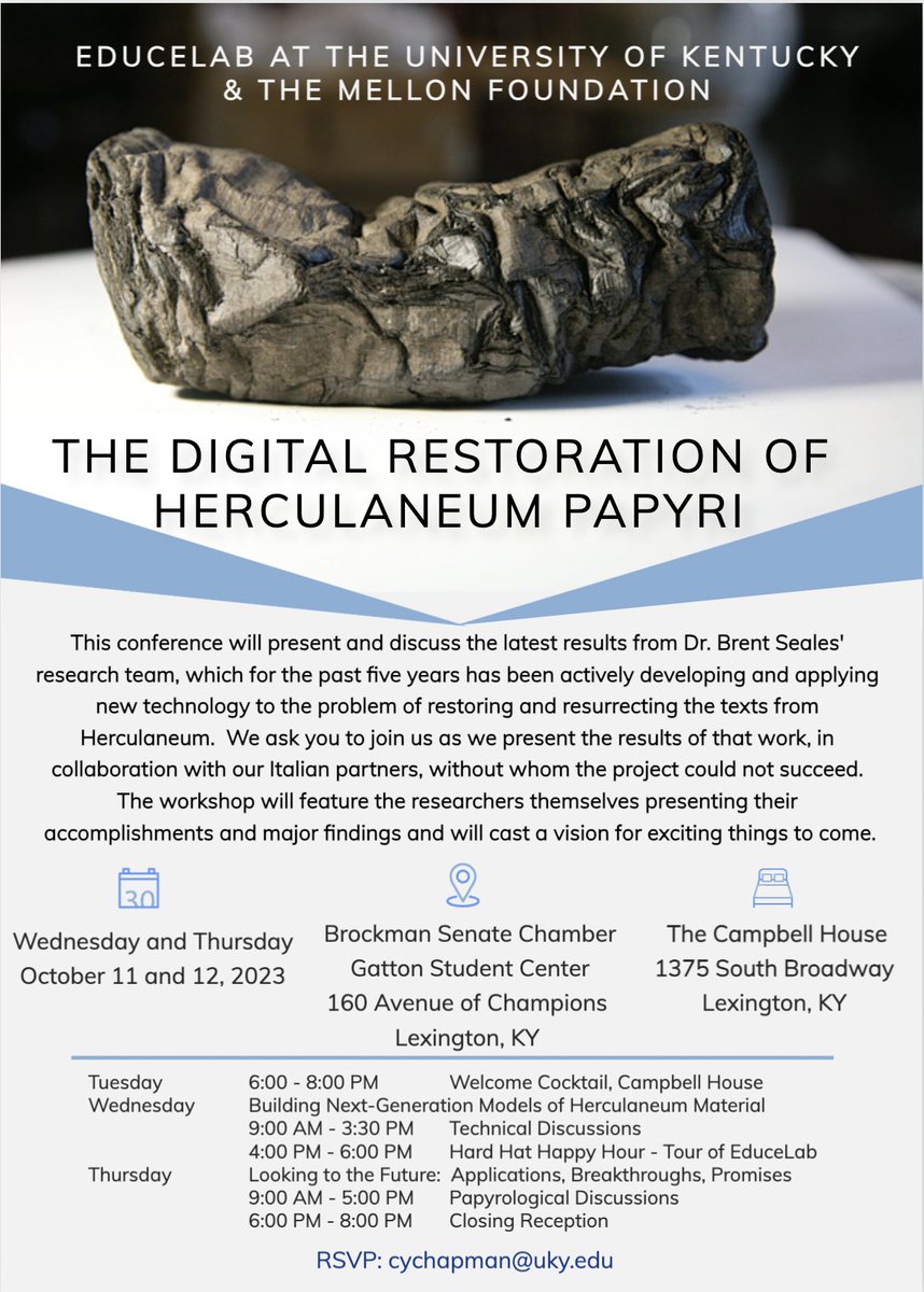 UKY_Classics's tweet photo. Our own Dr. James Brusuelas is part of the amazing team working on the Herculaneum papyri. This week, groundbreaking results of that work are being presented here, at the @universityofky ! https://t.co/aOSJqpdX16