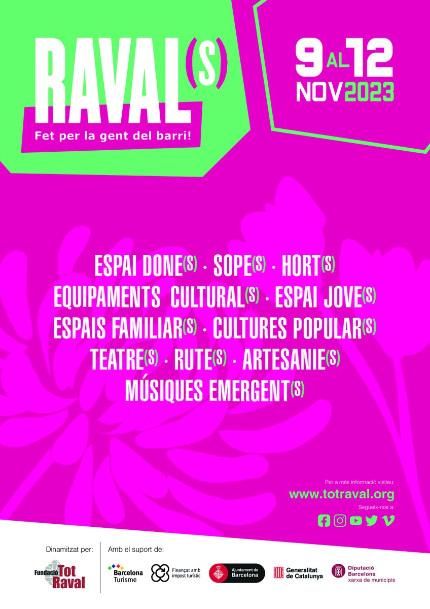 TotRaval's tweet photo. Gent del #Raval, ja tenim aquí el cartell de la nova edició del Festival de Cultura Raval(s)! Ben aviat donarem a conèixer el programa, que enguany ve farcit de novetats! Reserveu la data! 📝 https://t.co/zPkWZzia90