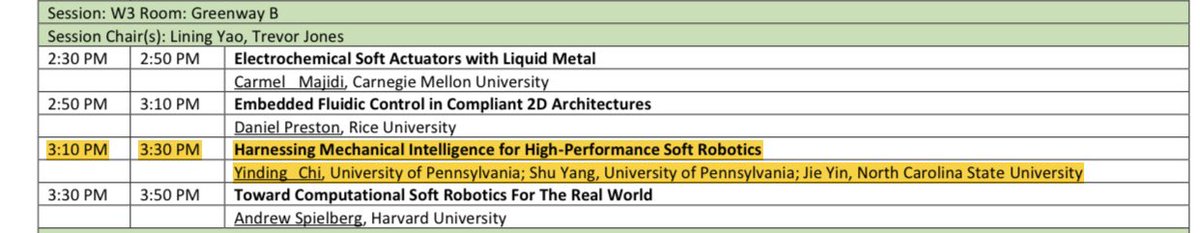 Yinding Chi (@yindingchi) on Twitter photo It’s my second time to be in #SES2023 <a href="/SocEngScience/">Society of Engineering Science</a>. Trilled to share my research on Wednesday afternoon about Mechanical Intelligence of Soft Robotics. Feel free to join. It’s my second time to be in #SES2023 <a href="/SocEngScience/">Society of Engineering Science</a>. Trilled to share my research on Wednesday afternoon about Mechanical Intelligence of Soft Robotics. Feel free to join.