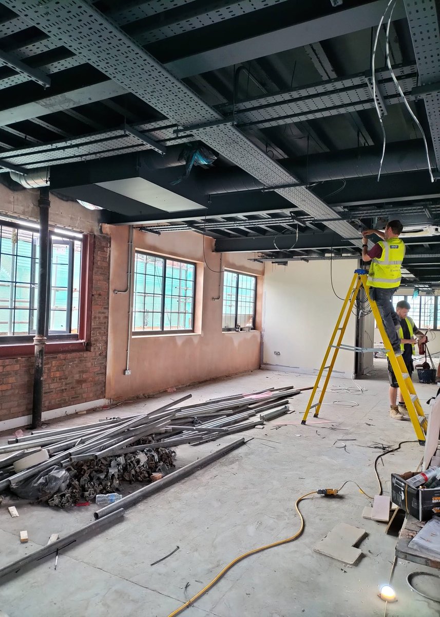 spacecongleton's tweet photo. What's been happening at the new office?

We've come a long way from the shell we started with - it's all starting to look like an office space. Separating walls are finished, the stairs are almost done, and we've got all windows in!

#OfficeRenovation #CoWorkingLife https://t.co/Yg3zKSFw3i