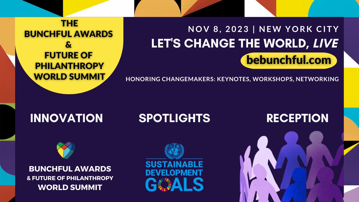 bebunchful's tweet photo. Live @ Lincoln Center: Bunchful Awards &amp; Future of Philanthropy World Summit, as seen in UNGA Guide, an engaging forum for sharing inspiring stories &amp; showcasing the impact of philanthropy in achieving the #UNSDGs. Get your tickets:  

https://t.co/xbcmECd0aI 

#ESG #bebunchful https://t.co/iWhRvAaLcr