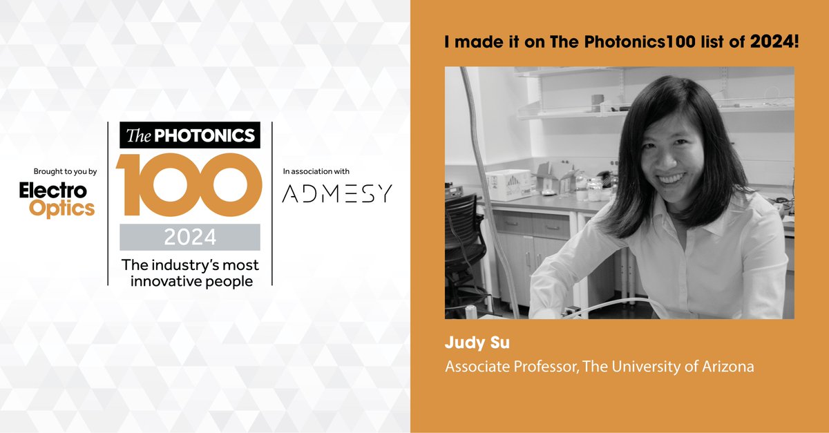 Honored to be included in the Photonics 100, 2024. bit.ly/3RJrvPZ . Thanks to my family, my students, my mentors, and my sponsors for making this possible. #Photonics100, @UAZOpticalSci, @azengineering, @UAZCancer, @UAZBIO5, @NSF, @NIGMS, @doddtra