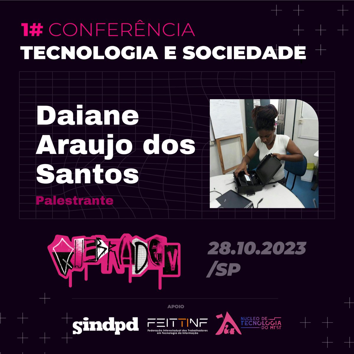 QuebraDev's tweet photo. Salve perifatechs!
Daiane Araújo, coordenadora da Rede Associação Casa dos Meninos desde 2014 e educadora em direitos digitais, falará sobre Redes Comunitárias
#QuebraDev #CTS2023
Não vai ficar de fora, né?
https://t.co/bJo51kLiNB https://t.co/Q8MXsiNGvF