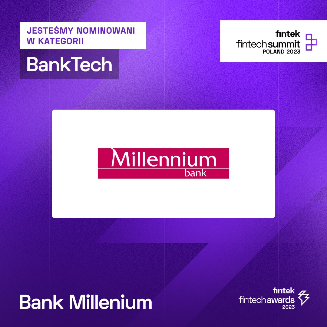 Nowa aplikacja mobilna dla firm #BankMillennium nominowana do nagrody 'Najlepsze rozwiązanie BankTech' @Fintek_pl. Zwycięzców poznamy podczas Gali Fintech Awards już 19 października w Warszawie. #fintechawards #nagrody