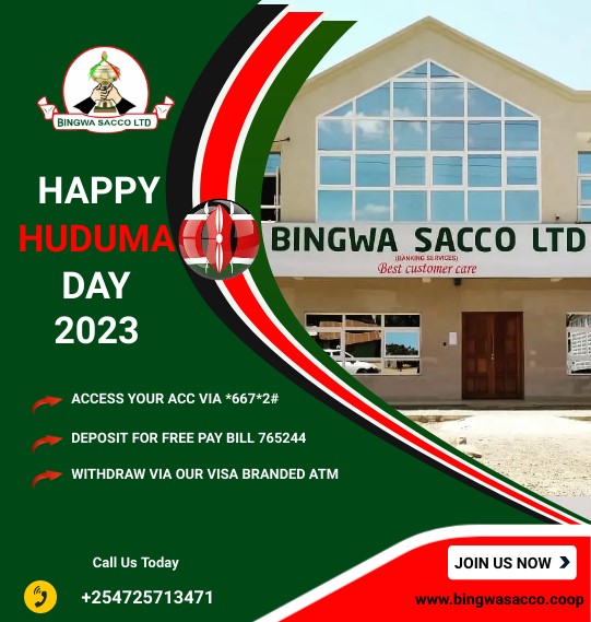 Bingwa Sacco join you in celebrating Huduma Day and wish you the very best.
To our esteemed customers, we'll remain closed and open on 11th Oct 2023.
#HudumaDay 
#CustomerService