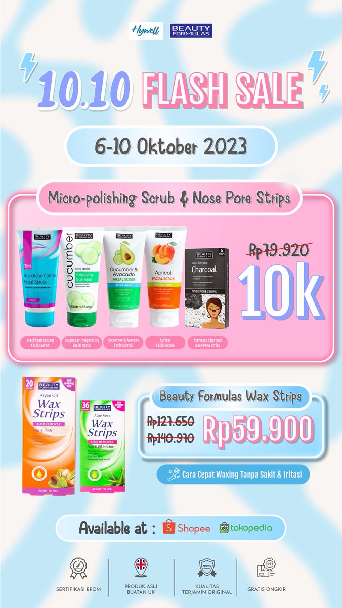 BeautyFormulas1's tweet photo. REMINDER!!!

10.10 jam 10:00 Hywell Official mengadakan FLASHSALE Mulai dari 10.000 ajaaa🤩

Cus langsung cek di SHOPEE / TOKPED / LAZADA HYWELL OFFICIAL https://t.co/mRHikOrtsV
