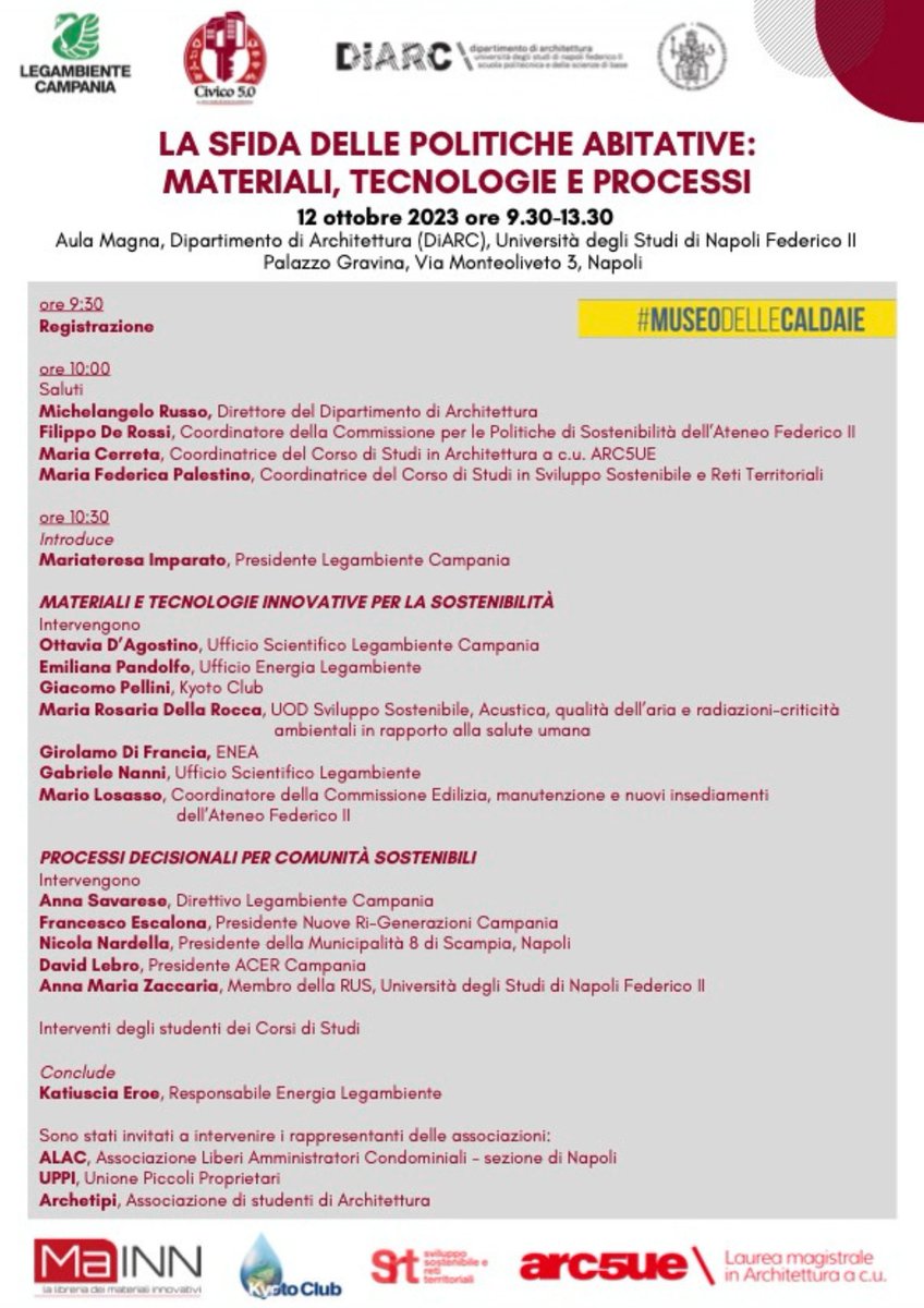#museodellecaldaie #Mainn #savethdate
Ecco il programma dettagliato del convegno 𝙇𝙖 𝙨𝙛𝙞𝙙𝙖 𝙙𝙚𝙡𝙡𝙚 𝙥𝙤𝙡𝙞𝙩𝙞𝙘𝙝𝙚 𝙖𝙗𝙞𝙩𝙖𝙩𝙞𝙫𝙚: 𝙢𝙖𝙩𝙚𝙧𝙞𝙖𝙡𝙞, 𝙩𝙚𝙘𝙣𝙤𝙡𝙤𝙜𝙞𝙚 𝙚 𝙥𝙧𝙤𝙘𝙚𝙨𝙨𝙞 di giovedì prossimo 12 ottobre.
Non mancate!