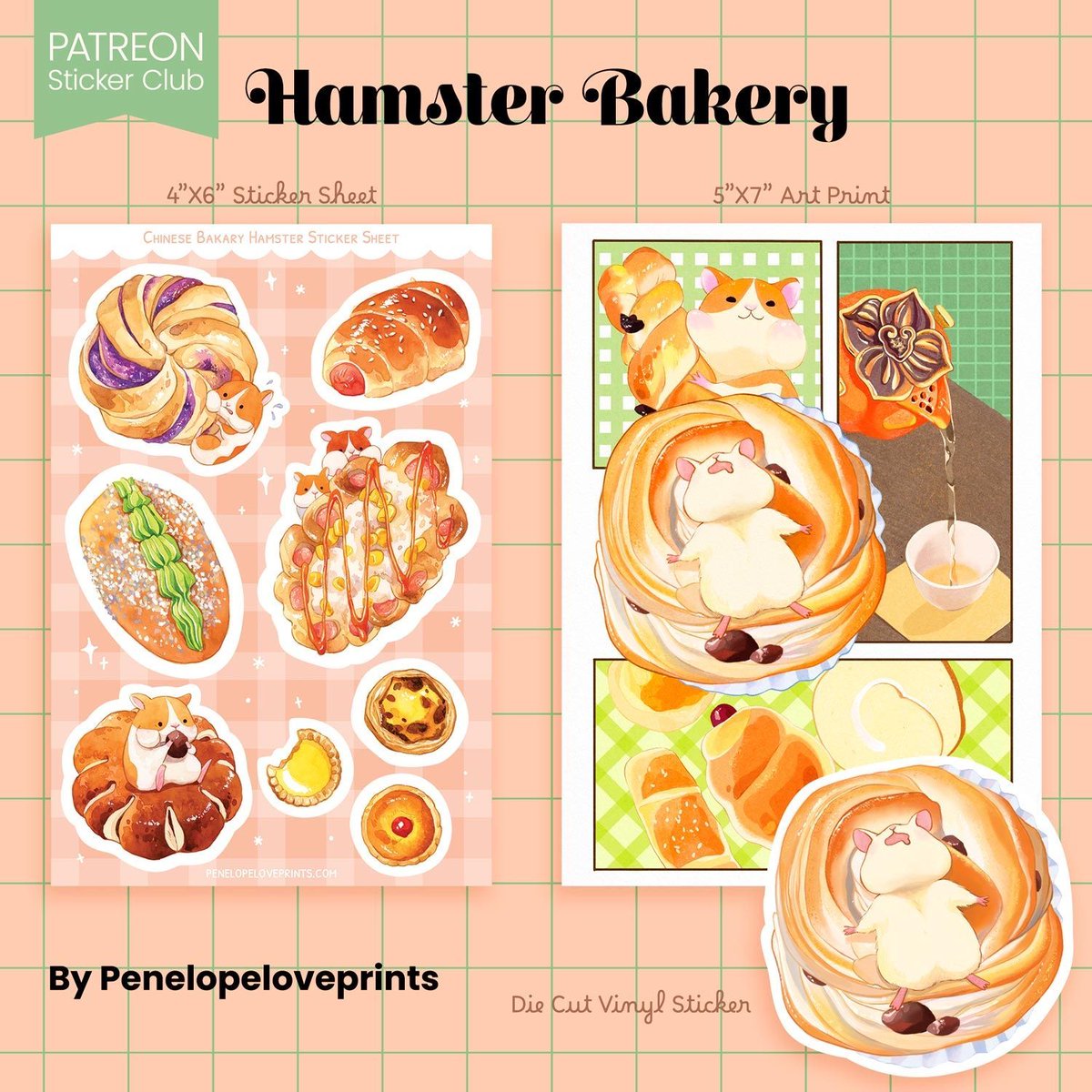 P_loveprints's tweet image. November Sticker Club is going to be Chinese bakery theme~ don’t miss out, sign up by the end of the month to receive these cuties in your mailbox next month! (Link in bio) #watercolor #sticker #stickercollection #foodillustration #bakery #art #cutestationery #hamster