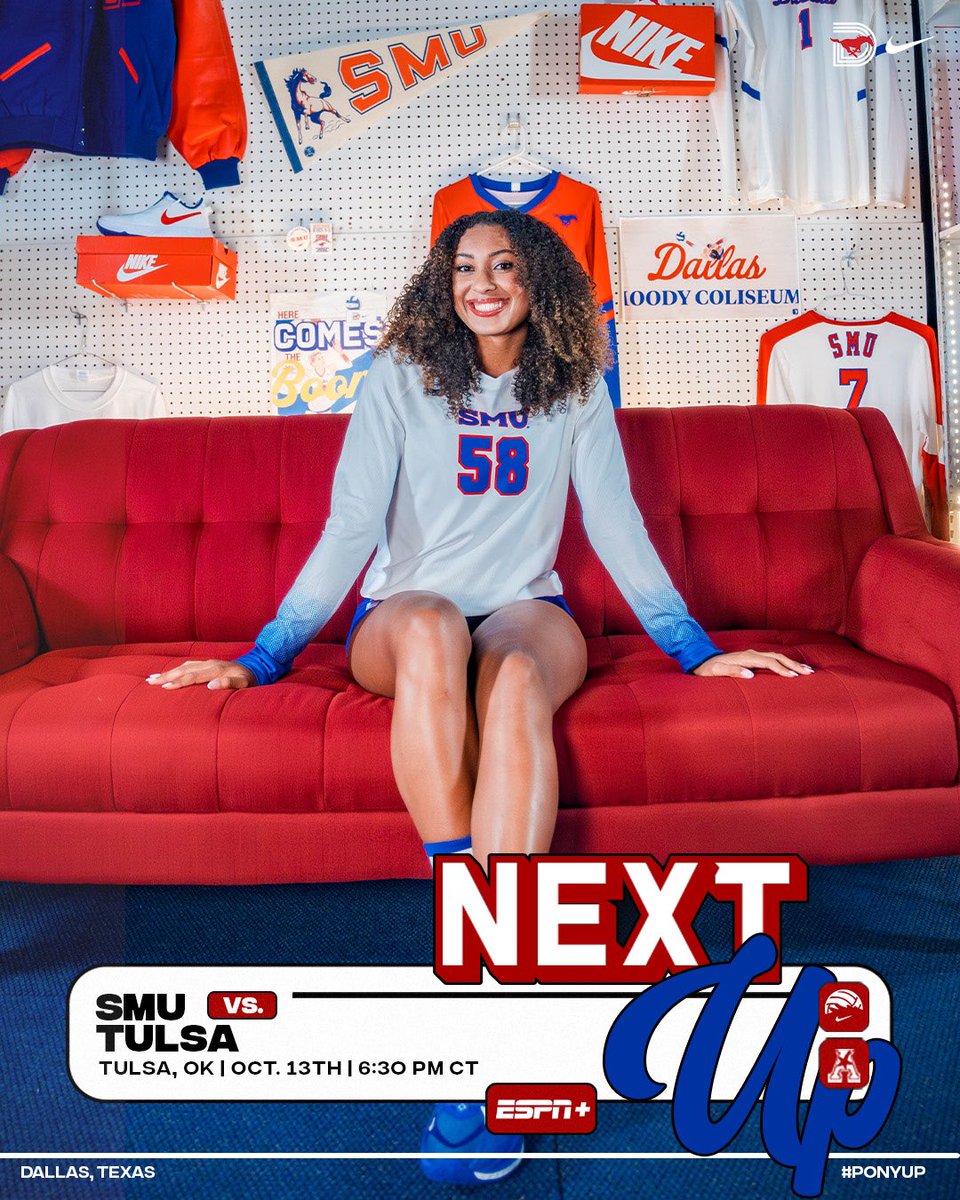 SMUVolleyball's tweet photo. 𝑵𝒆𝒙𝒕 𝒖𝒑. 👇🏾👇🏾👇🏾

🗓️ October 13th
🆚 Tulsa
⏰ 6:30 PM CT 
🏟️ Tulsa, OK
📺 ESPN+

#PonyUpDallas |  @SMUMustangs https://t.co/kPxlh5SKva