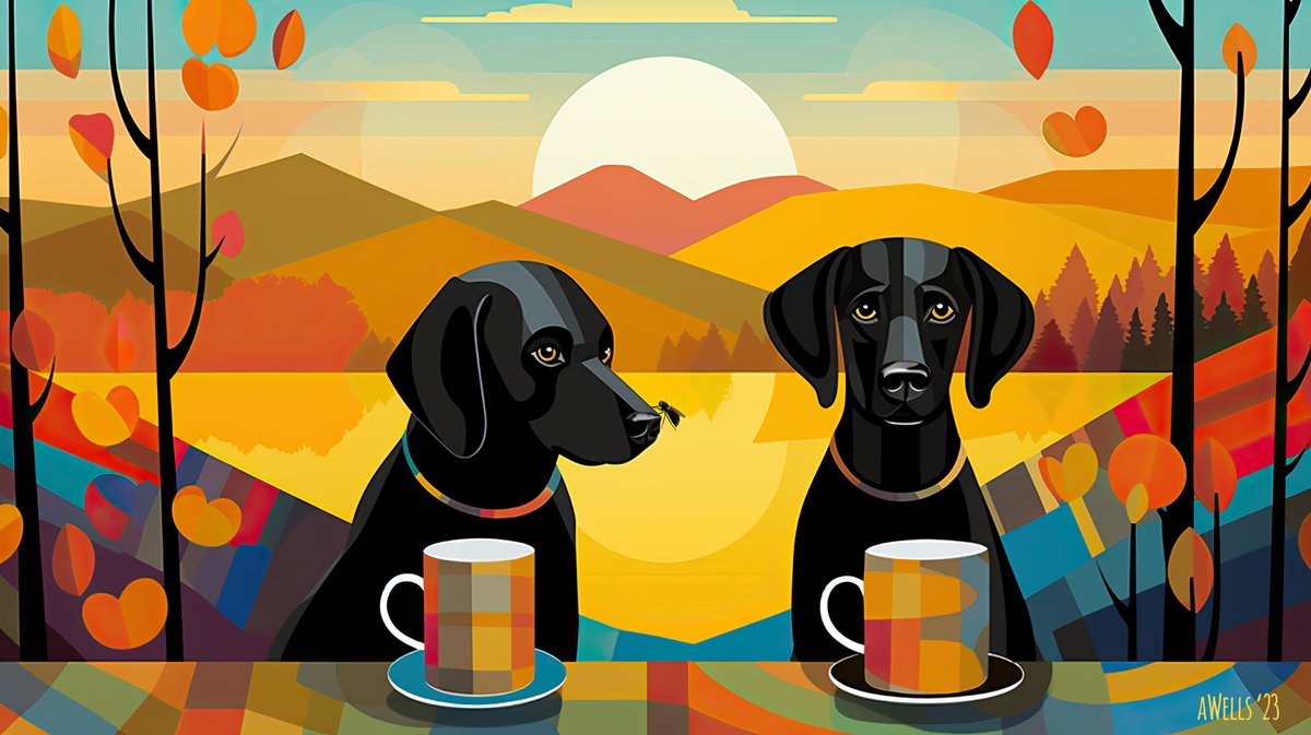 beachtv's tweet photo. #CoffeeWithWalterAndWaylon 10.09.2023 #WalterTheDog #WaylonThePup #LabZilla #Dalle #Dalle2Art #AiArt #CoffeeDog #CoffeeWithDogs #DogsDontDoDecaf #LabLife #CoffeeWithWalter #CoffeeWithWaylon https://t.co/n084bN4xnP