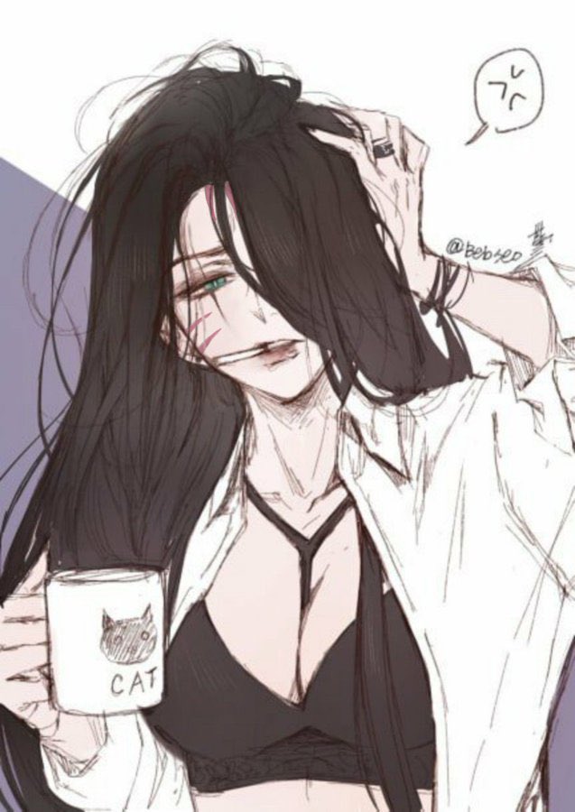 Kai rubs her head for the hangover she has from last nights party. She made a cup of coffee in her favorite cat mug along with a joint hanging from her lip.

“Fucking.. how much did I drink?”