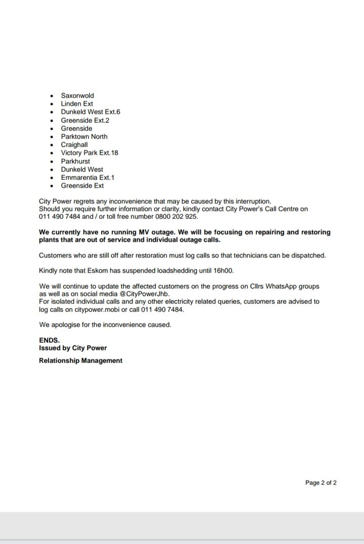CityPowerJhb's tweet photo. #JoburgUpdates #HursthillSDC
Please note that we have a planned maintenance outage from the #DeltaSubstation tomorrow (10
October 2023). This will interrupt power supply to customers from 08h00 until 16h00.
Customers are urged to always treat their electricity supply points as live.^LP