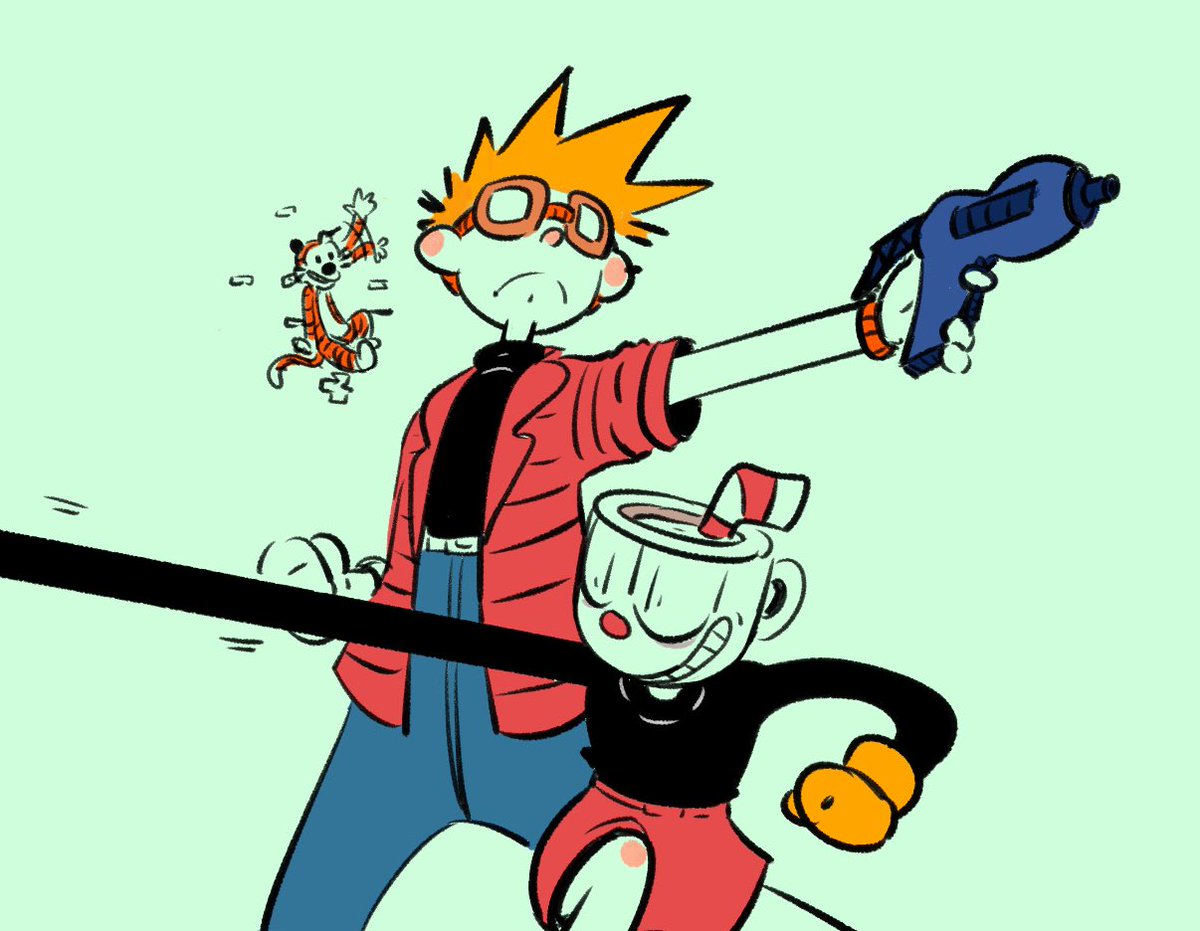 Here are some bounty bros doodles I did awhile back! Cuphead jumps into a lot of shitty situations and Calvin is the main one bailing him out lmao 🤣 

#Cuphead #CalvinandHobbes #crossovers