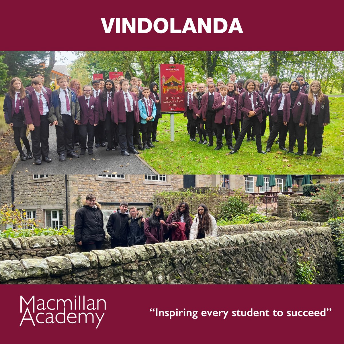 Vindolanda

Today, our enthusiastic Year 7 & 10 history students are embarking on an exciting journey to Vindolanda and the Roman Army Museum

Today's adventure promises to be both educational and exciting! #HistoryAdventure #EducationalJourney #HadriansWall #RomanEmpire