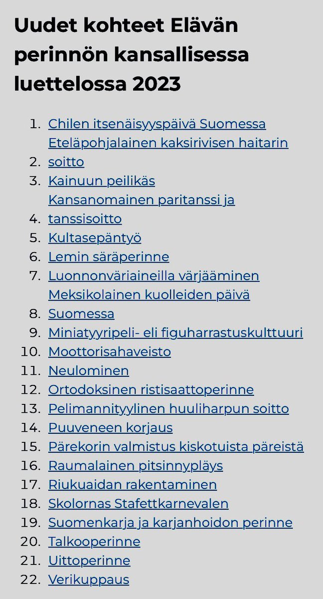 Elävä perintö liekeissä Oodissa monessa muodossa, kun Suomen kansalliselle listalle julkistettiin uudet kohteet: onnea kaikille valituille! #kulttuuri #eläväperintö <a href="/Museovirasto/">Museovirasto</a> <a href="/okmfi/">Opetus- ja kulttuuriministeriö</a> #kulttuuriperintö sttinfo.fi/tiedote/700347…