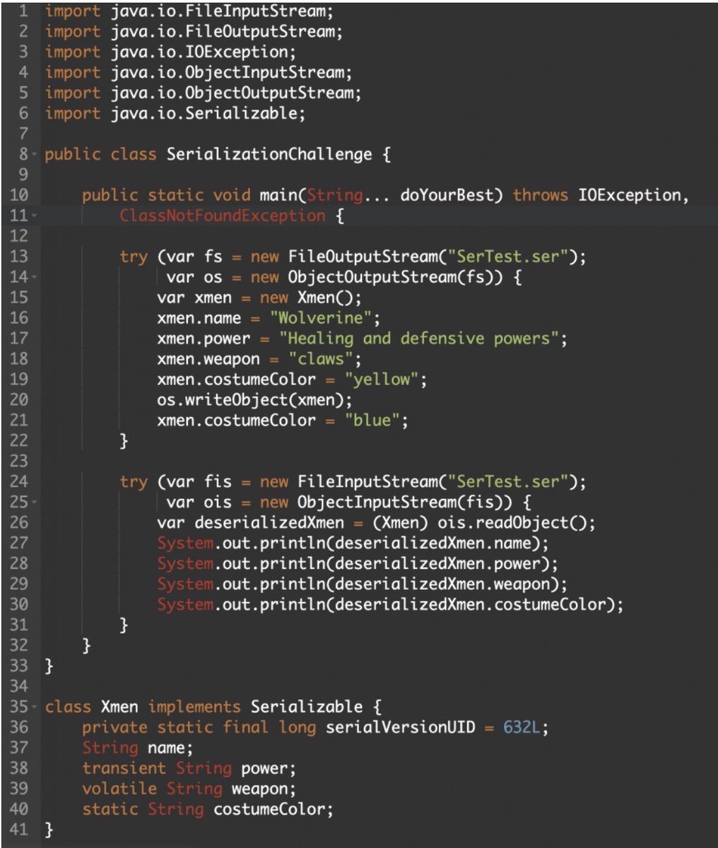 RafaDelNero's tweet image. The process of #serialization is to transform an Object into a Byte stream. Learn about the process of serialization and how it  transforms an Object. Take a #JavaChallenger quick test about Serializable Object Java Challenge. 

🔗 bitly.ws/Mjb6

#Java #Softwareengineer