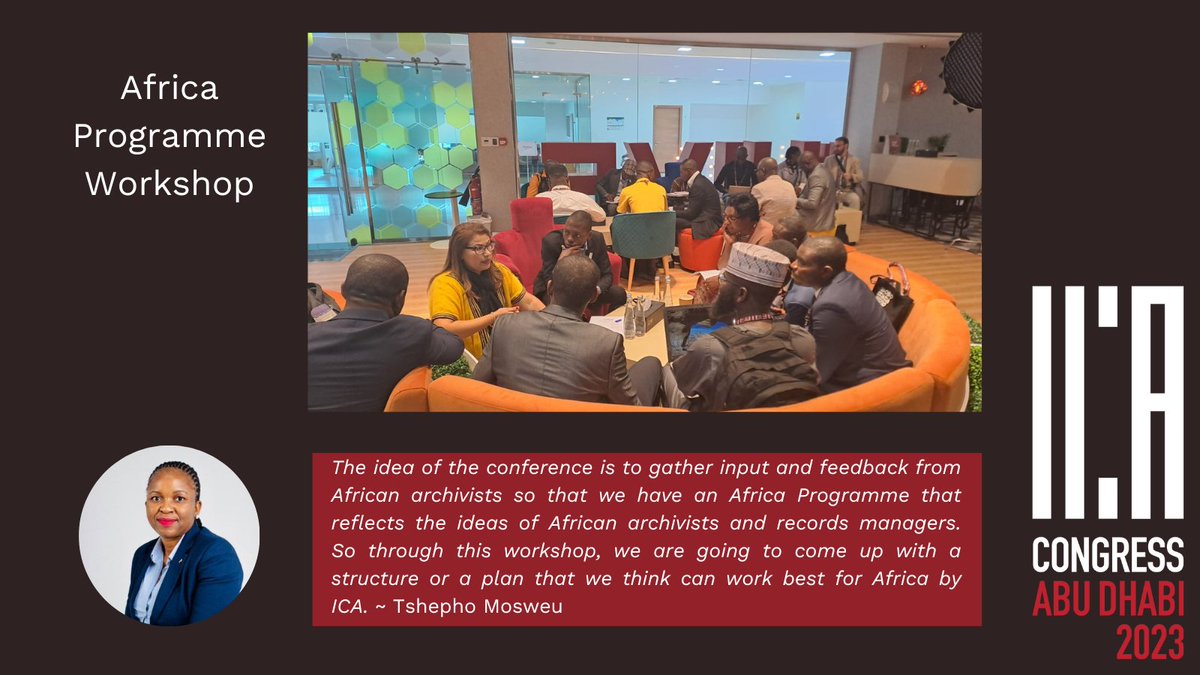 ICArchiv's tweet image. Thank you to all those who taught, participated in and attended the 8 workshops that were held today 🛠️ #ICACongressAbuDhabi2023

Check out what @mosweu_t had to say about the #AfricaProgramme workshop that took place today! 👇