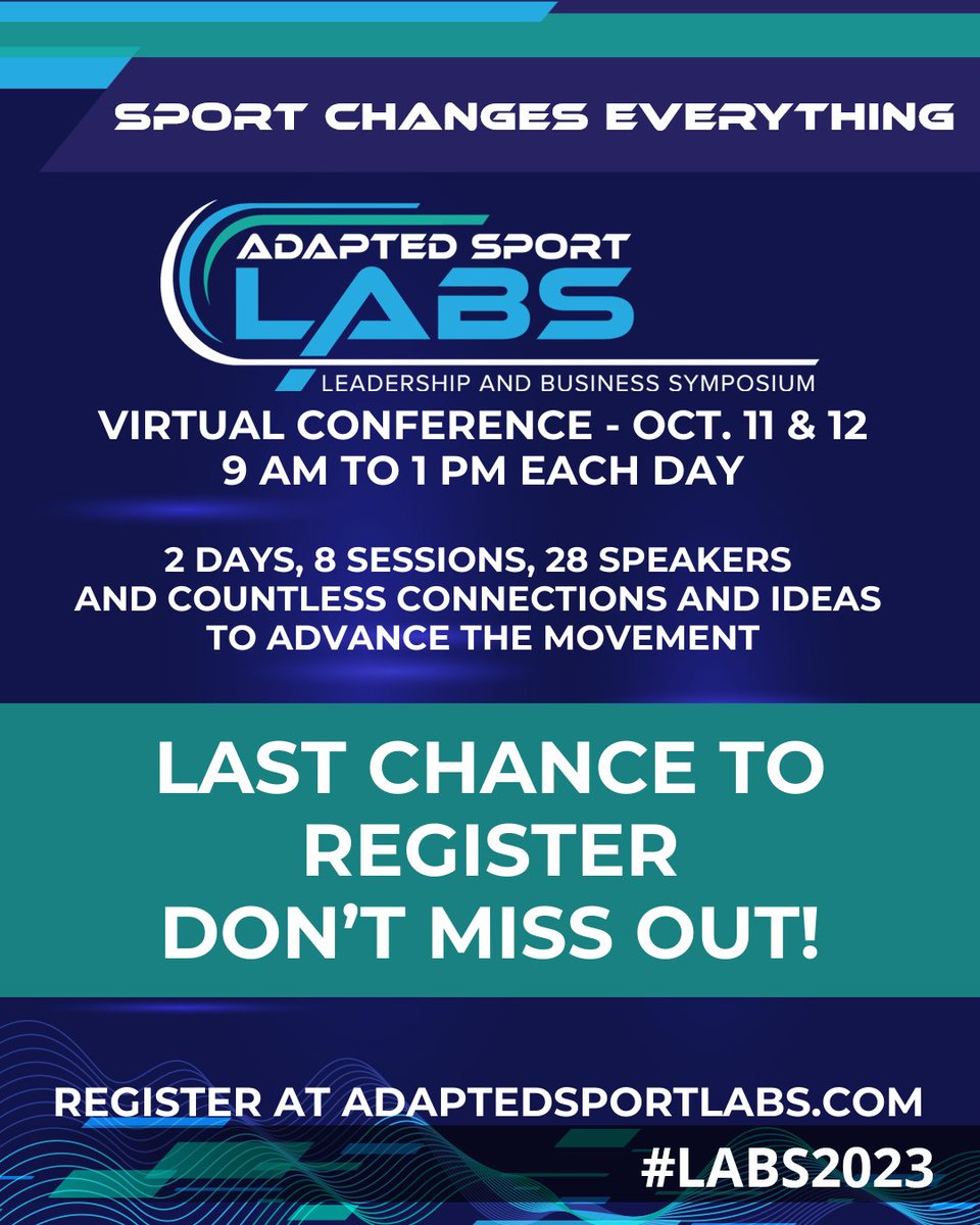 Adapted Sport #LABS2023 is THIS WEEK! Don't miss out on the opportunity to be part of the conversations that are changing the narrative and the trajectory of the adapted sports movement. JOIN US - REGISTER TODAY at adaptedsportlabs.com!
