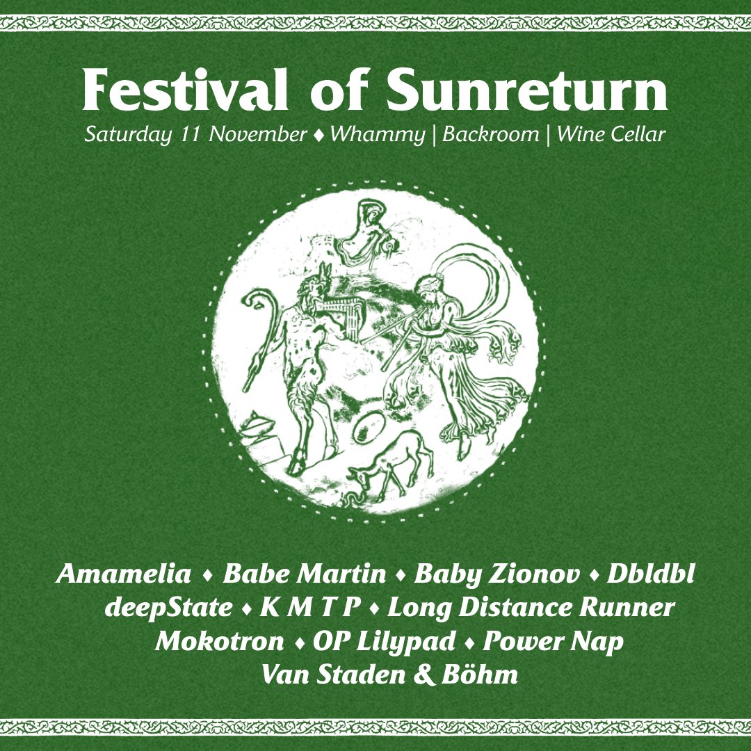 Sunreturn (@sunreturnnz) on Twitter photo We're so excited to announce the Festival Of Sunreturn! 11 Nov, Whammy / Backroom / Wine Cellar.
The evening promises to be a celebration of the musicians who call Sunreturn home, as well as a fundraising event for the label.
🎟️ from <a href="/undertheradarnz/">Undertheradar</a>: undertheradar.co.nz/tour/22067/Fes… We're so excited to announce the Festival Of Sunreturn! 11 Nov, Whammy / Backroom / Wine Cellar.
The evening promises to be a celebration of the musicians who call Sunreturn home, as well as a fundraising event for the label.
🎟️ from <a href="/undertheradarnz/">Undertheradar</a>: undertheradar.co.nz/tour/22067/Fes…