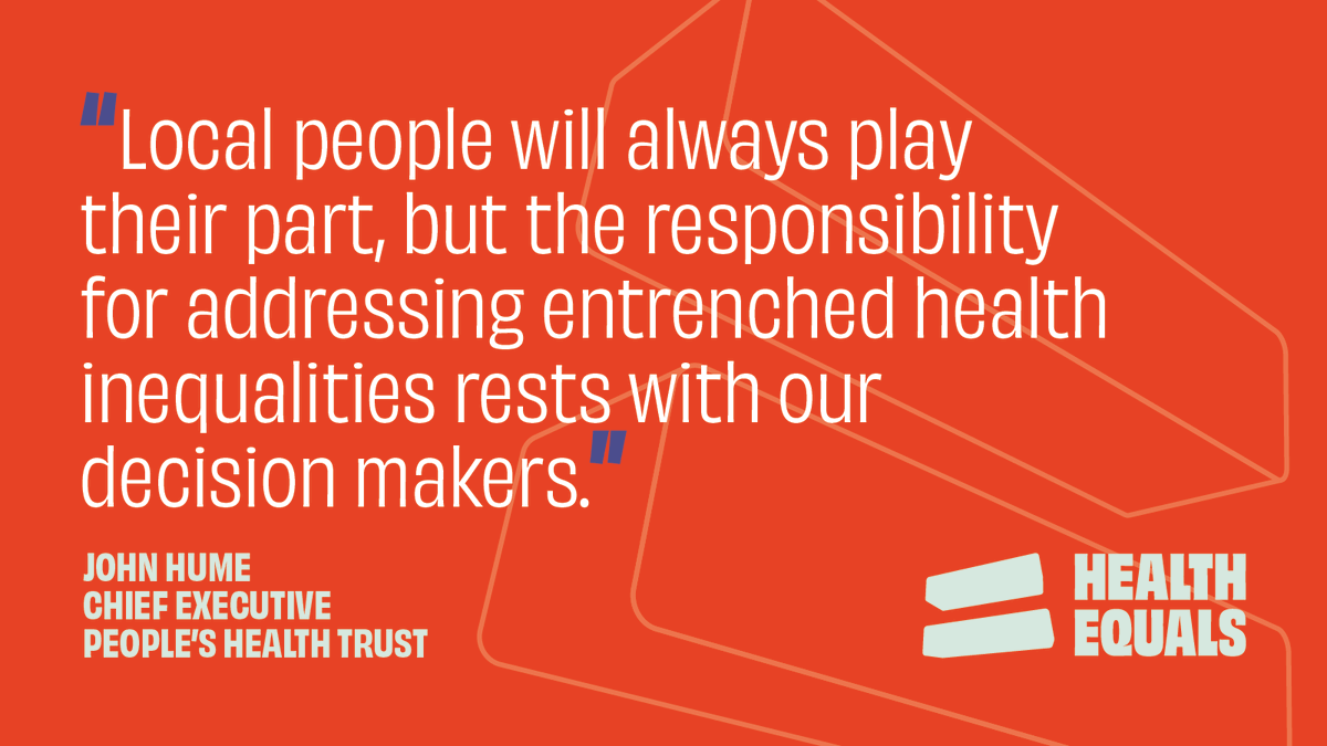 Local communities are trying to stem the damage to health caused by poor quality housing, low incomes, poor quality jobs, and a lack of opportunity to socialise, says @JohnMHume @Peoples_health. It doesn't have to be this way. We're calling for action: healthequals.org.uk/data_insights/…