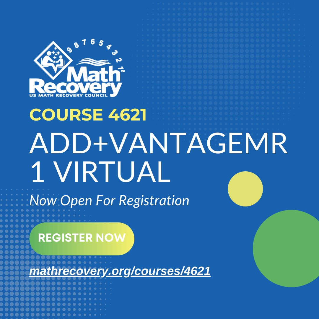 integrowmath's tweet image. An Add+VantageMR® 1 virtual course begins November 7, with classes running Tuesdays through January. Learn more about AVMR 1 and register today! mathrecovery.org/courses/4621

#mathrecovery #mathematics #iteachmath #mathteacher #education #professionaldevelopment #math