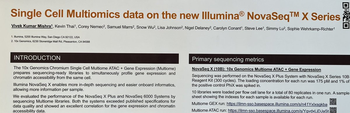 MishraOmics's tweet photo. Join us tomorrow at #SCG2023 for a poster session! @illumina and @10xGenomics join hands to sequence #multiome libraries on #NovaSeqX system! https://t.co/6oUD1ZMojv