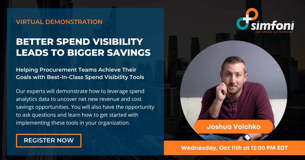 Virtual Event! Witness the power of Simfoni's world-class spend analytics platform live. Equip your procurement teams with the tools to excel. Wednesday, Oct 11, 12 PM EDT. Strategy + Savings = Success.

simfoni.com/event/virtual-…

#spendanalysis #simfoni #webinar