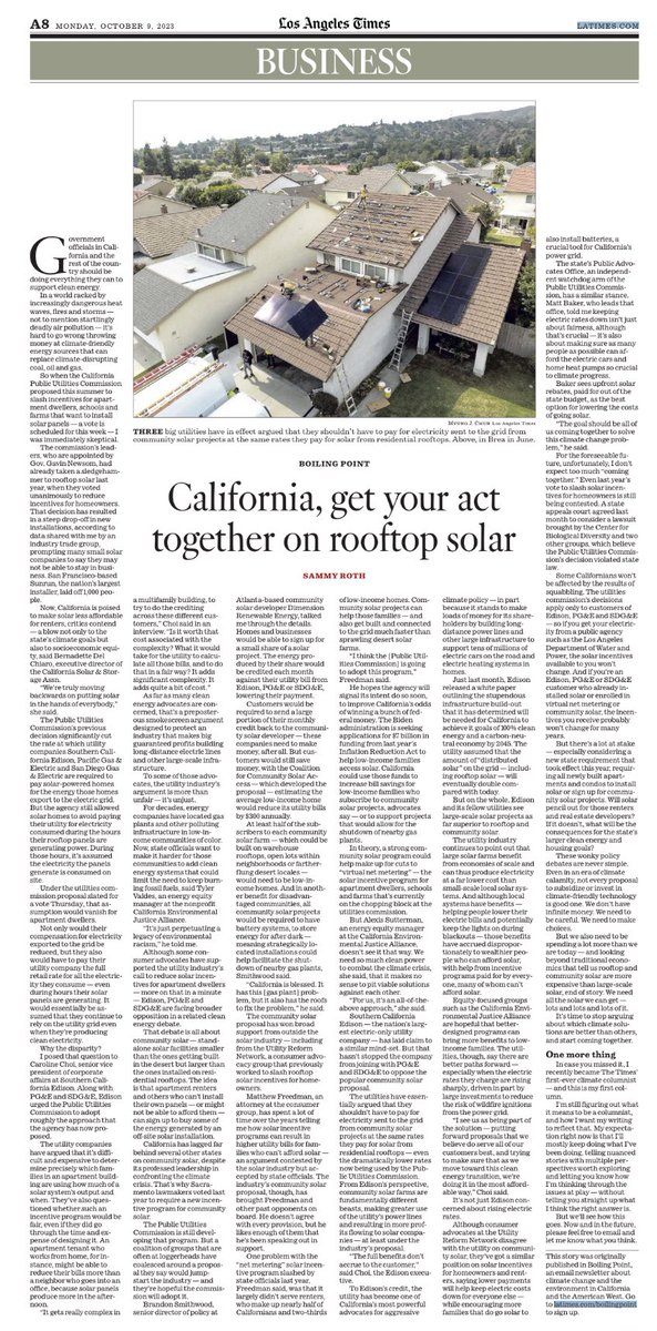 In today’s <a href="/latimes/">Los Angeles Times</a>: My column calling for California to stop fighting over rooftop solar incentives and start figuring out a way to get lots of it built: latimes.com/environment/ne…