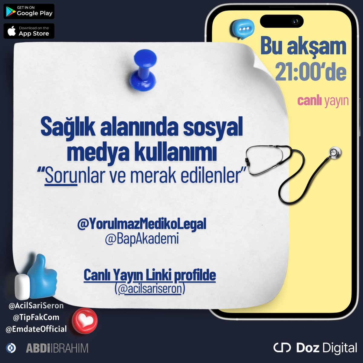 acilsariseron's tweet photo. Bu akşam saat 21:00 de 
Sağlık alanında sosyal medya kullanımı …

Yayın linki profilde. 
Erişim şifresi için DM den ulaşabilirsiniz.

#yorulmazmedikolegal #acilsariseron #tipfakcom #medikal#sosyalmedya #keşfet #fly #ekim #acil #doktor #hemşire#sağlık #tıp #kanun #yasa #avukat https://t.co/Hs7ozNrqev