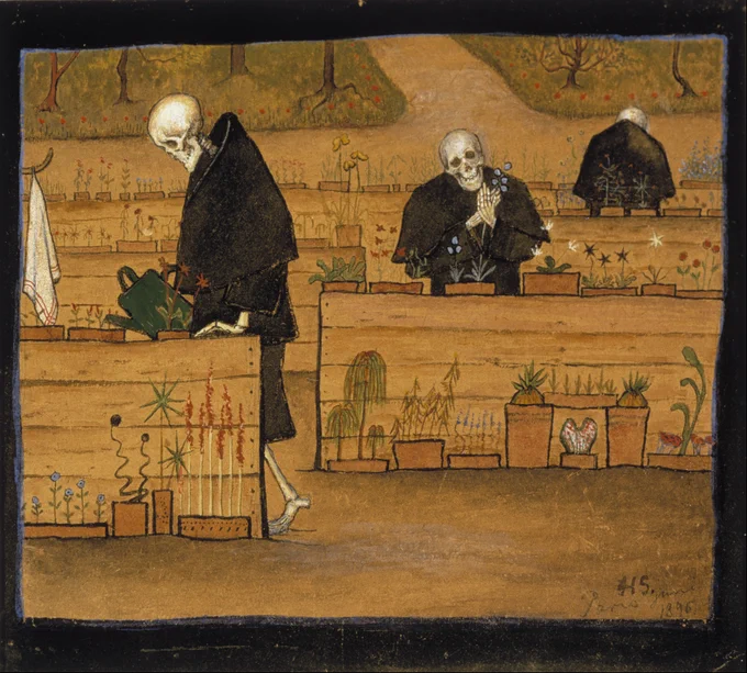 Hugo Simberg's Death is a man of culture who appreciates:
Gardening, Music, Dancing and Ice Skating. 
