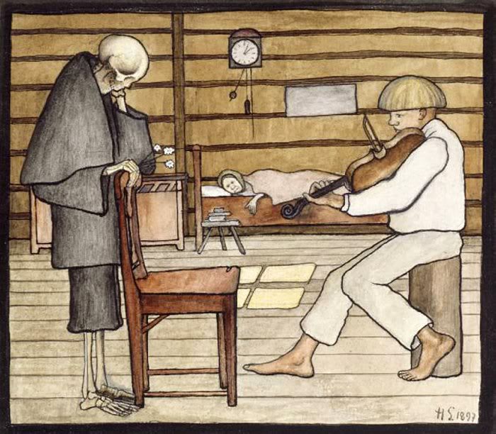 Hugo Simberg's Death is a man of culture who appreciates:
Gardening, Music, Dancing and Ice Skating.