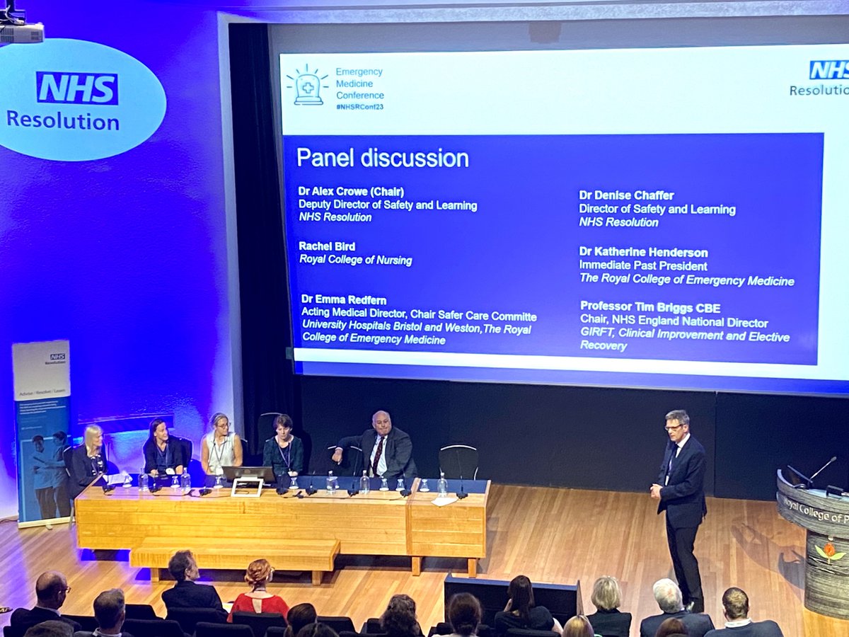 To conclude section 3, NHS Resolution’s Dr Alex Crowe is chairing a panel discussion including: · Dr Denise Chaffer @NHSResolution · Professor Tim Briggs CBE @NHSGIRFT & @NHSEngland · Rachel Bird @theRCN · Dr Katherine Henderson & Dr Emma Redfern @RCollEM #NHSRConf23