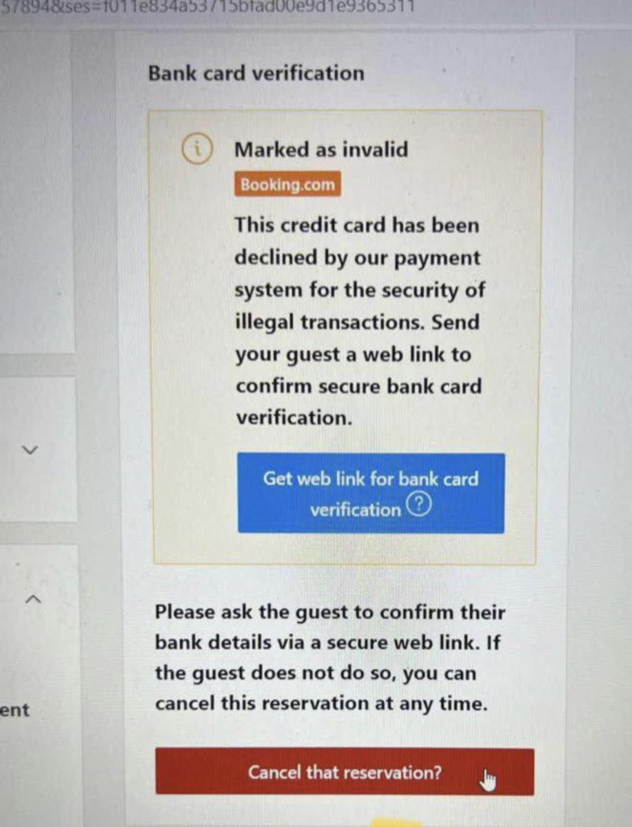 f3rgl's tweet photo. @bookingcom you need to do more to prevent these scammers who seem to be taking over the accounts of hotels and sending “card verification” links to people with bookings https://t.co/0nFHNsKZOa