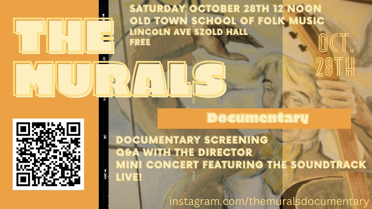 Excited to announce the Chicago Screening!  Learn about #Newdealart #henryvarnumpoor #carlsandburg <a href="/danzanes/">dan zanes</a> <a href="/oldtownschool/">Old Town School</a> #themurals #documentary #chicago #premier #indiefilm #soundtrack Scan the #QRCODE for #free #tickets <a href="/dan_bernstein/">Dan Bernstein</a> <a href="/dandczanes/">Dan + Claudia Zanes</a> <a href="/REELCHICAGOnews/">REEL CHICAGO News</a> <a href="/screenmag/">Screen Magazine</a>
