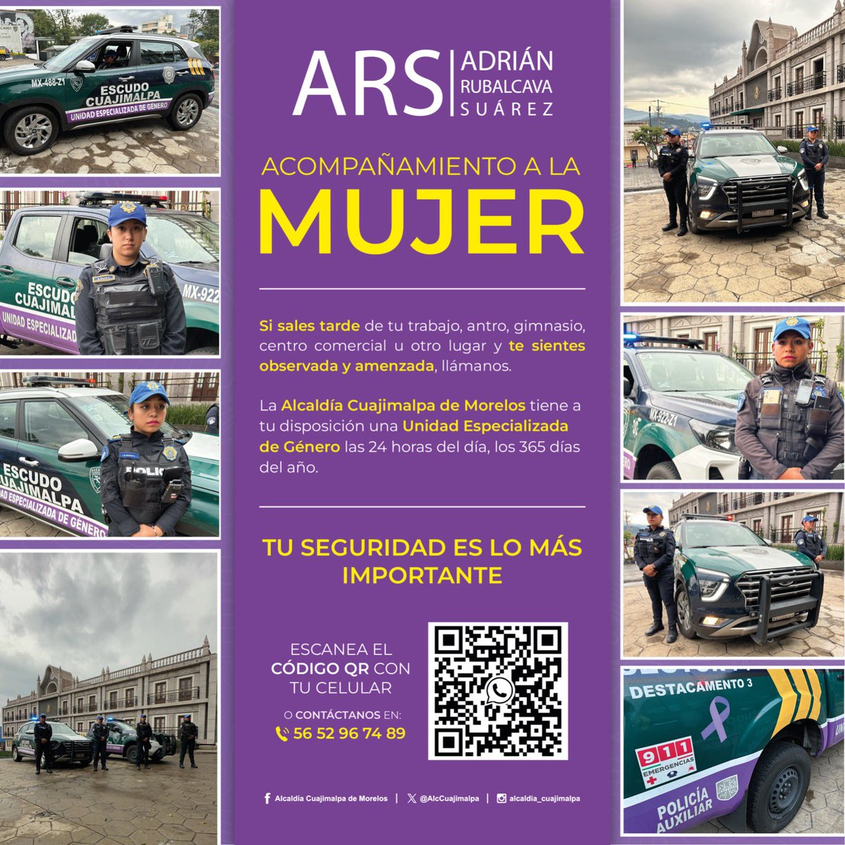 Te recuerdo que tenemos disponible el #AcompañamientoALaMujer en la @AlcCuajimalpa. Si te sientes insegura o en peligro, por favor escanea el código QR, para que te pongas en contacto directamente y tengas asistencia inmediata.