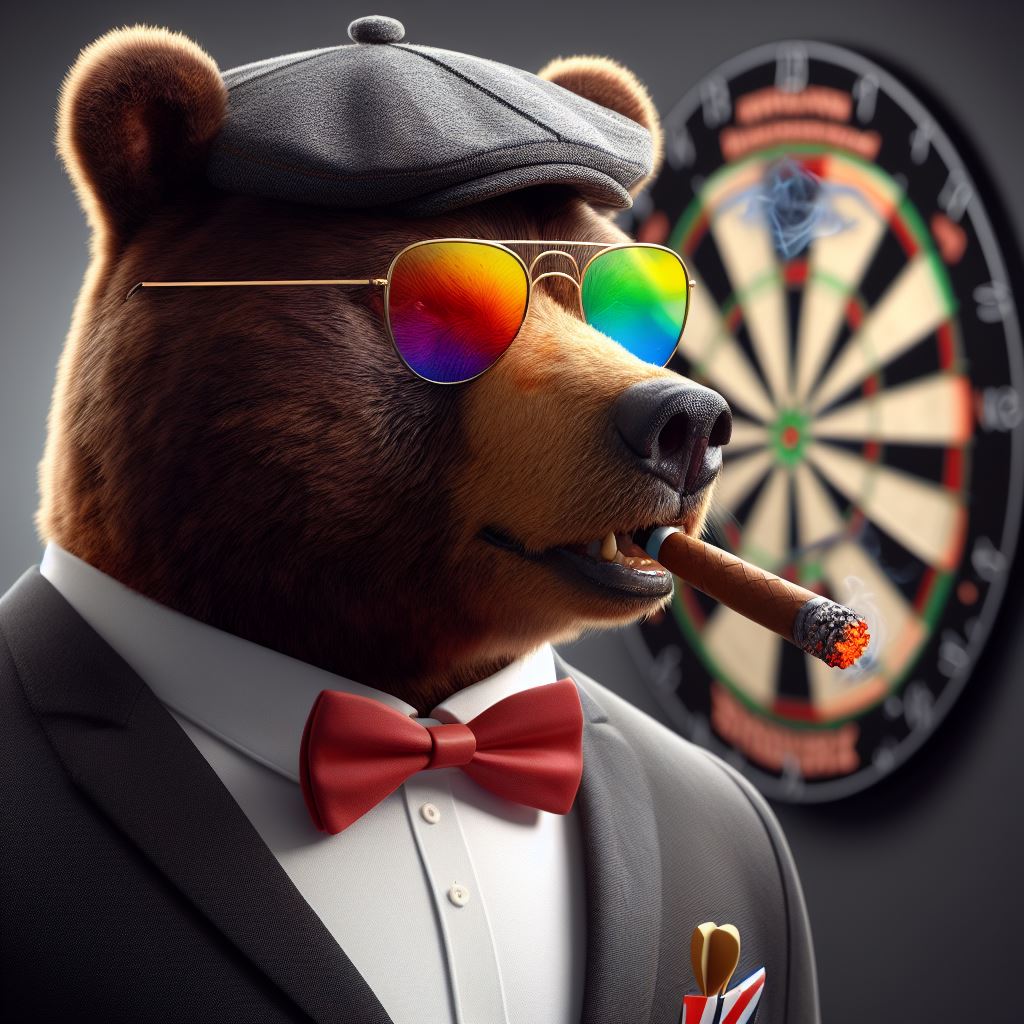 SandorErdodi's tweet photo. I made an AI image for the OGBears Art Contest. Image inspired by @ogbearsNFT's darts game and one of my OGBears NFTs.
#OGBears #BearArt https://t.co/p2DKOWtn9t
