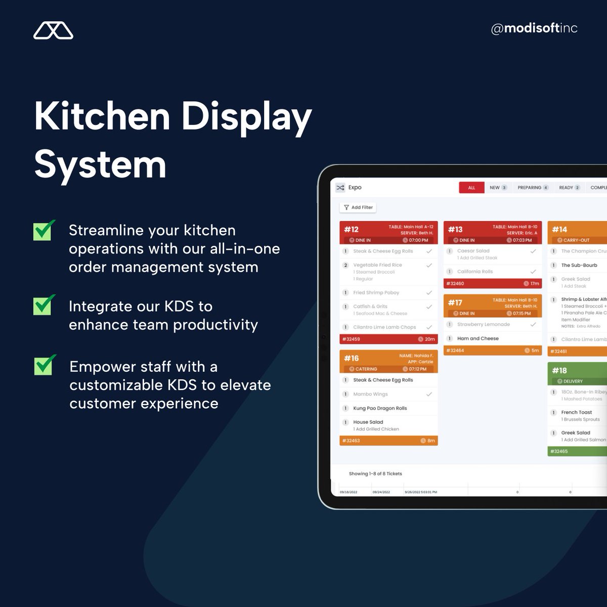 modisoftinc's tweet image. Cook faster, serve better with Modisoft’s KDS  

Our comprehensive order management system optimizes your kitchen workflow, empowers your staff, and elevates the customer experience.  

#KDS #KitchenDisplaySystem #RestaurantTechnology #RestaurantManagement
