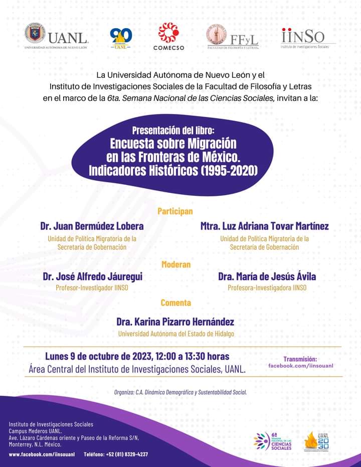 RocioGonzalezH8's tweet image. Hoy lunes 9⃣ la #UPMRIP participará en la 6ª Semana Nacional de las Ciencias Sociales, espacio que permitirá poner en manos de un público académico más de 25 años de información generada por la #EMIF Norte y #EMIF Sur.

Síguenos: facebook.com/iinsouanl
@soloberlo @luzadry_