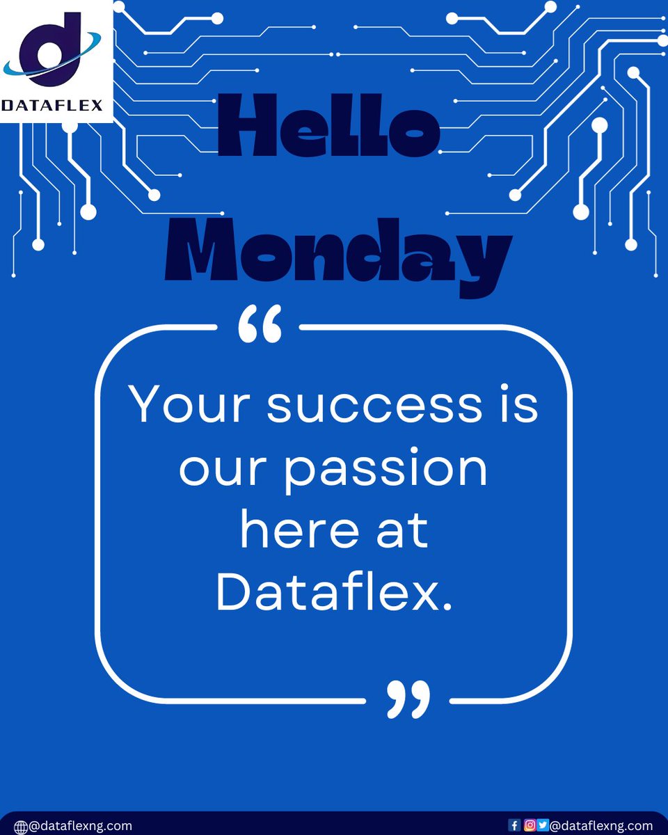 Dataflexng2's tweet image. New week, New goals. 

Let’s crush it together.

#Mondaymotivation 
#teamblue 
#dataflexng 
#informationtechnologycompany
#worldtech