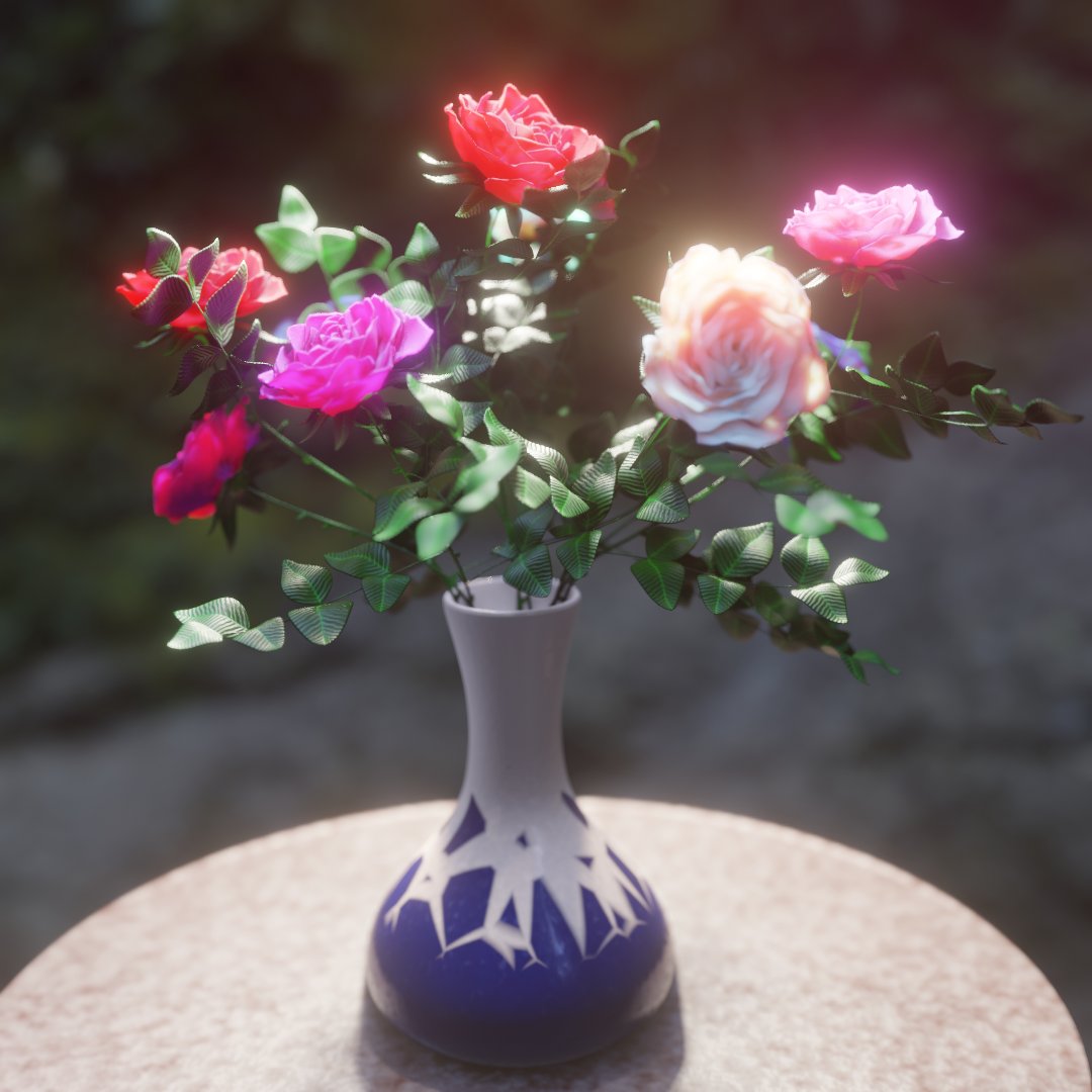 error77's tweet photo. Remade my Roses, added some leaves and better textures. I lost the original due to macos doing macos things. #Blender #GeometryNodes #3D #3DModel #CGI #CGArt #DigitalArt #Art #Artwork #ProceduralGeneration #Rose #TheresCrowsInTheMirrorAtTheTopOfTheStairs https://t.co/Tj80TVrrl2