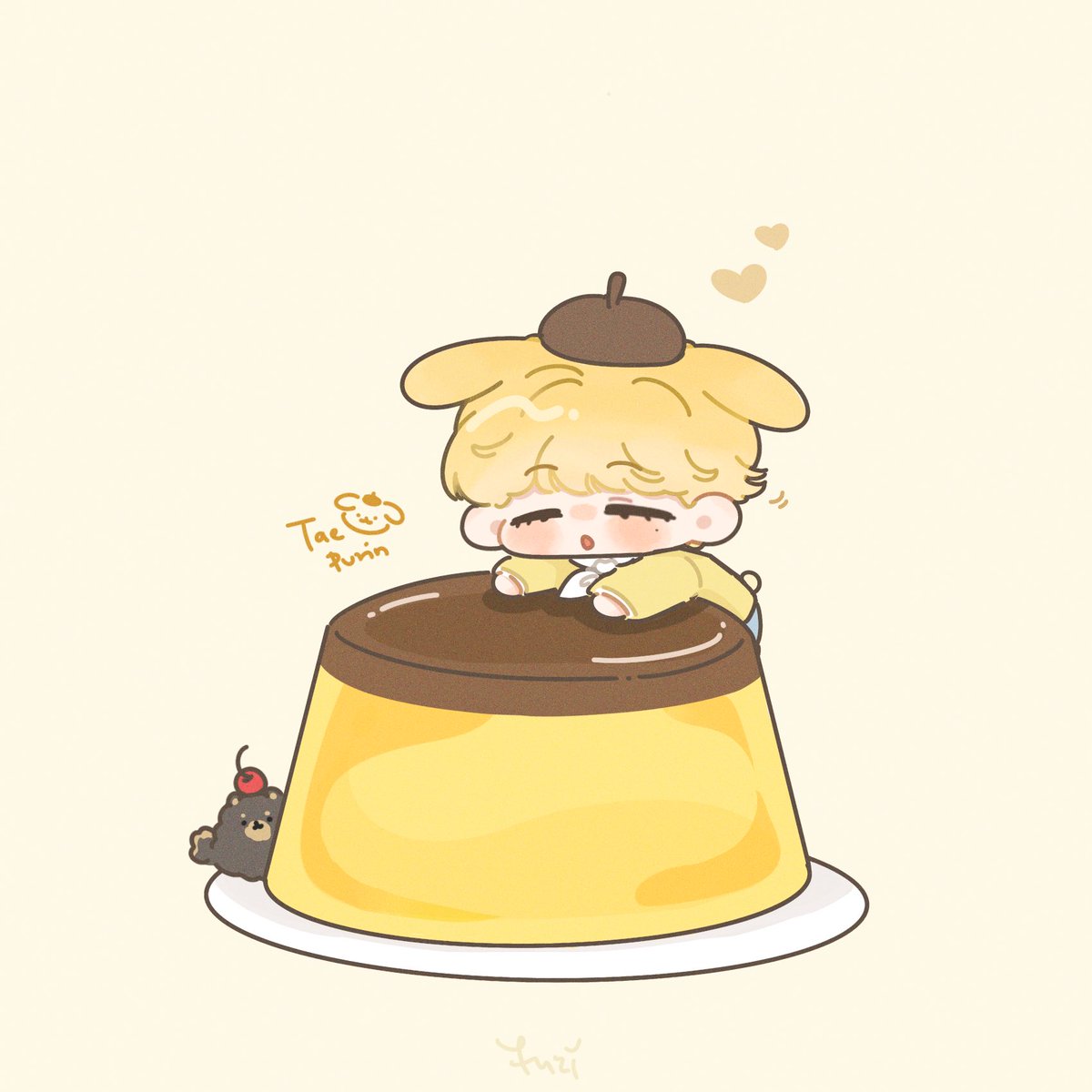 pudding blonde hair 1boy male focus food closed eyes animal ears  illustration images