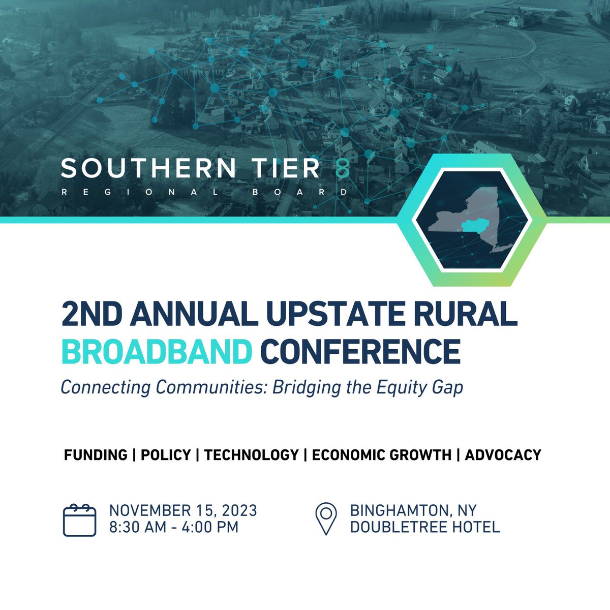 ny_st8's tweet photo. New York’s leading #broadband development conference is back on November 15th in Binghamton.  Join us to gain valuable insights on broadband funding, policy, technology, economic growth and advocacy! https://t.co/SR2H9SrpSW (https://t.co/SR2H9SrpSW) https://t.co/SwAT8oOQXv