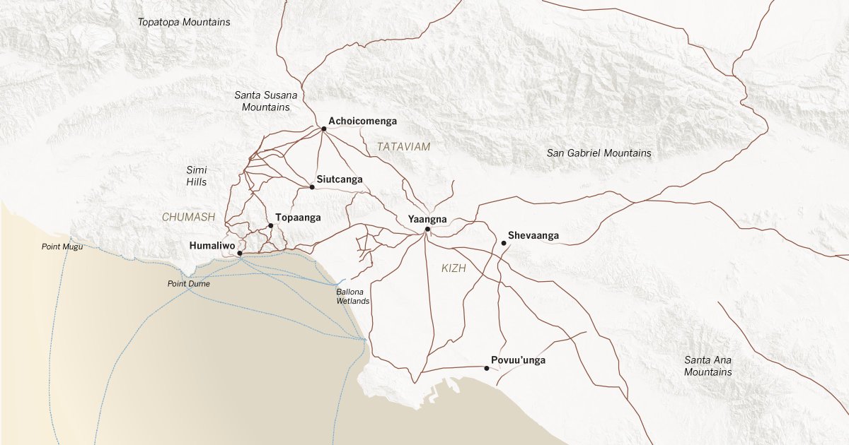 latimes's tweet photo. The “Mapping Los Angeles Landscape History” project seeks to illustrate major settlements and the roads that connected them — a 2,500-mile network of paths that stretched across the Los Angeles Basin and beyond.

Read the story:

https://t.co/jT3qL11do9 https://t.co/7IAIM83ix5