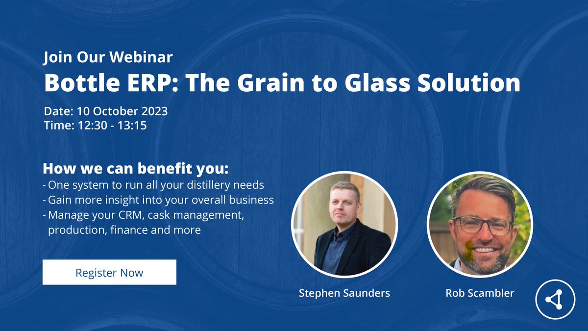 Last chance to register before our Bottle ERP webinar tomorrow. Take advantage of an exciting 45 minutes going over the capabilities of this brilliant solution. 

Book your spot here:hubs.la/Q024N1WV0

#Catalyst #ERP #BottleERP #whisky #distilleries