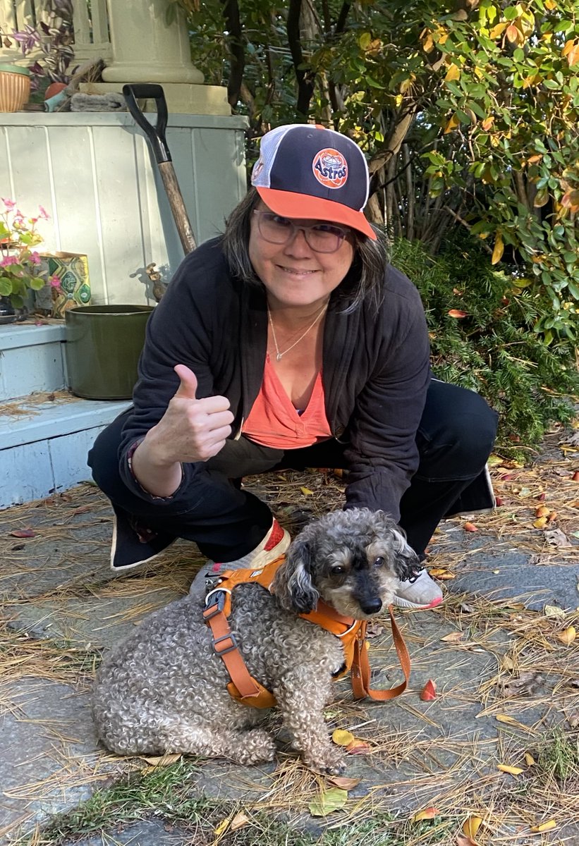 ShernMinKHOU's tweet photo. Ok that was a rough one yesterday @astros fans.  So I'm calling in nationwide reinforcements.  My cousin, a #RedSox season ticket holder, has reformed -at least in the post season.  She &amp; her dog are lending an assist...from VERMONT.  #KHOU11 #AstrosFamily #ALDS https://t.co/l1Ul86MKSN
