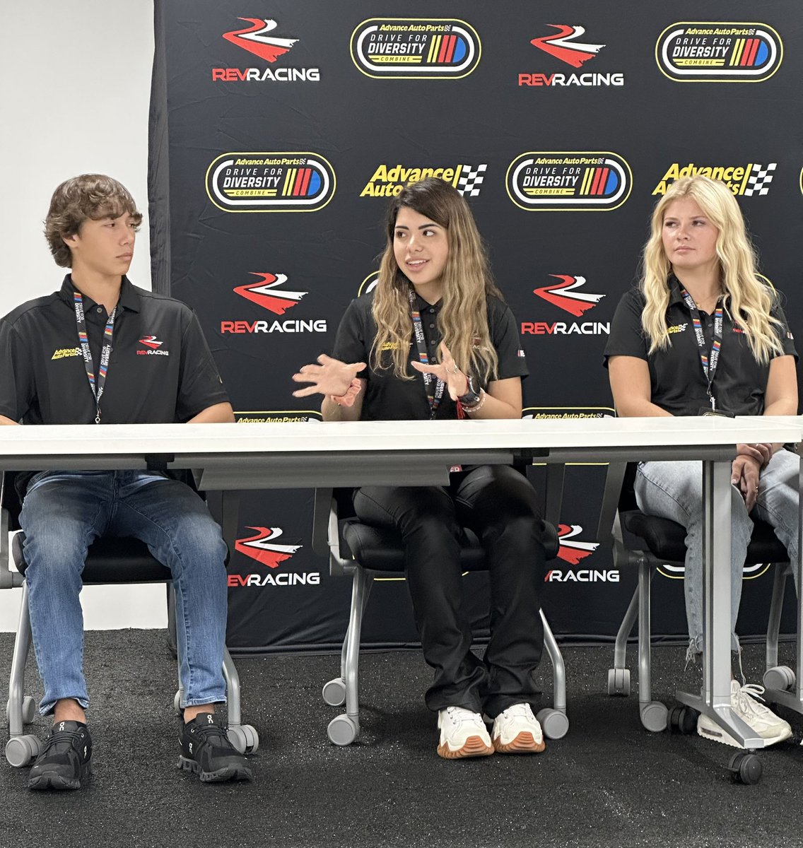 In the 🔥seat.  Participants in the <a href="/AdvanceAuto/">Advance Auto Parts</a> Drive for Diversity Combine share their personal stories during the media evaluation at the Chevy Tech Center. 

<a href="/NASCARDiversity/">NASCAR Drive for Diversity</a> | #TeamChevy | <a href="/Max_Siegel/">Max Siegel</a>