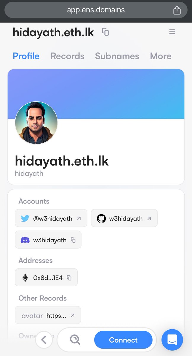 A DNS domain, which is <a href="/ensdomains/">ens.eth</a>, is on-chain due to ENS protocol's beautiful feature called DNS import. This allows users to access your Ethereum content using the more familiar DNS domain, transfer funds, and add records, all of which are on-chain.